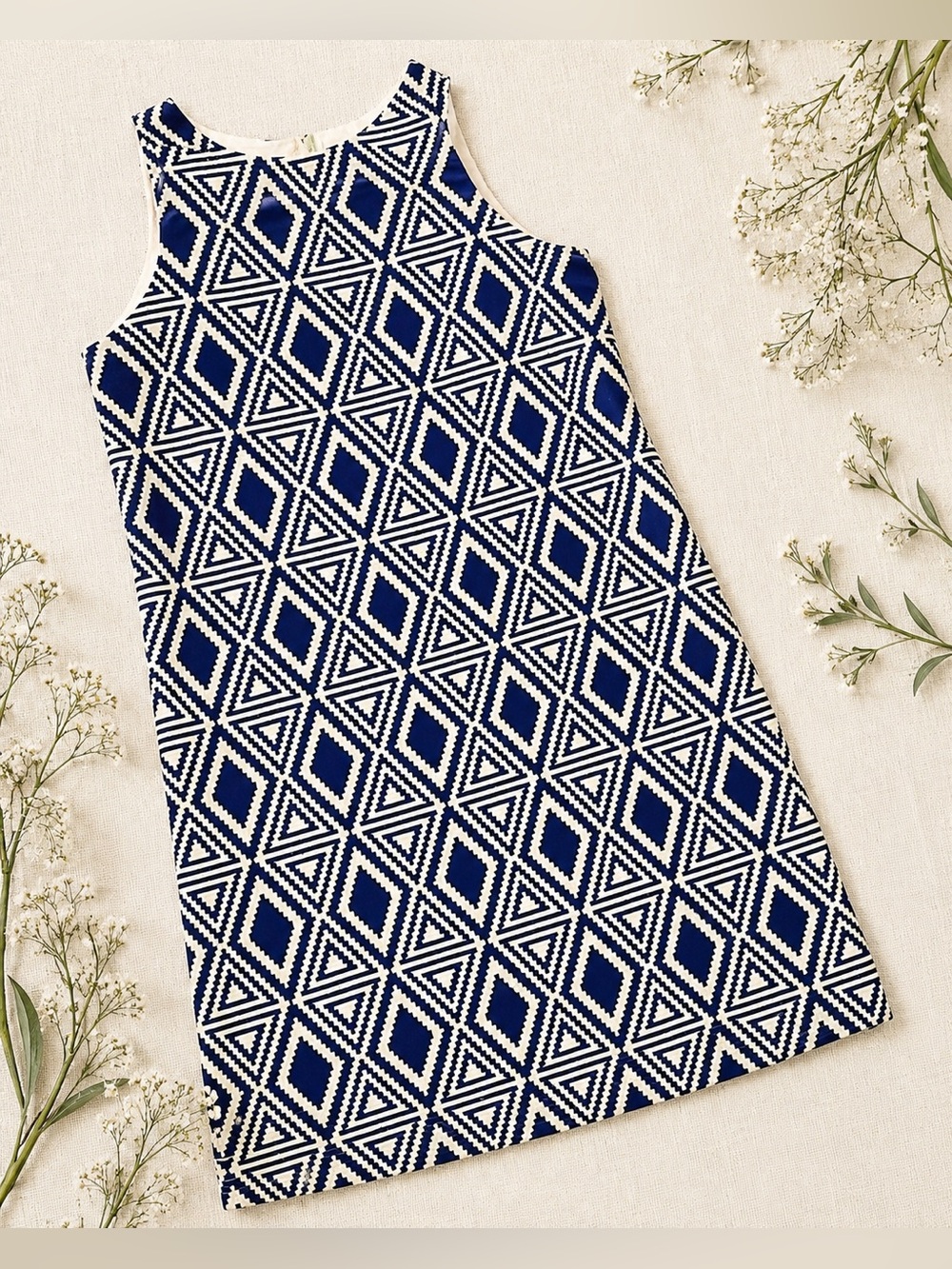 SAGE Geometric Shift Dress | Navy & Tan | Designer-Inspired Print | Coastal Chic